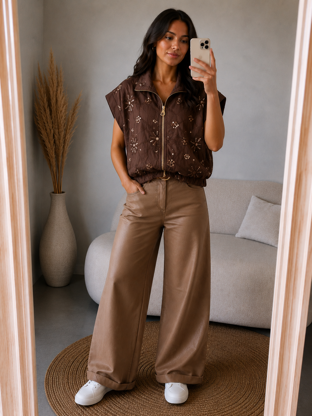 Bomber Glitter bloem | Bruin
