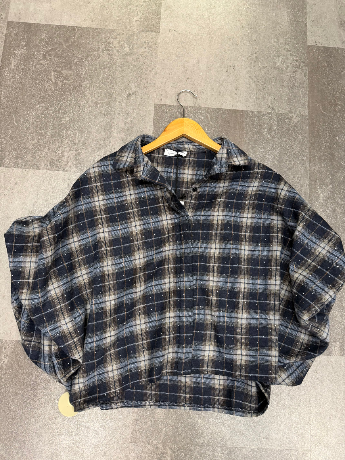 Blouse stof Vlindermouw Ruit Glitter I Blauw