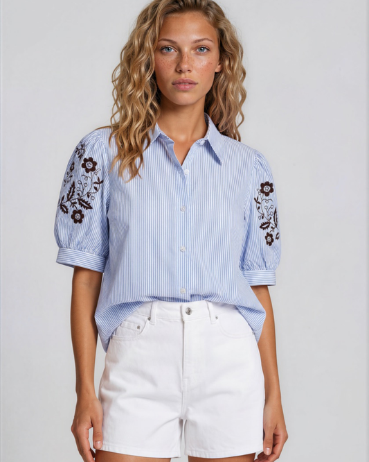 Blouse Gimme Richery bloem mouw I Blauw/bruin