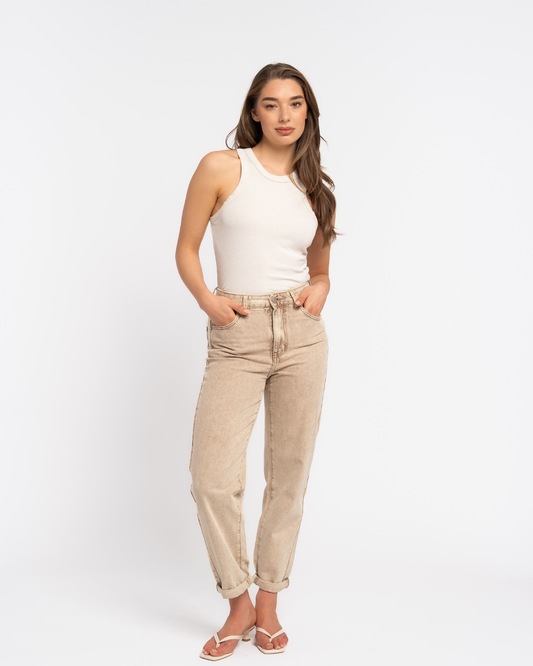 Mom-Fit | Beige/bruin