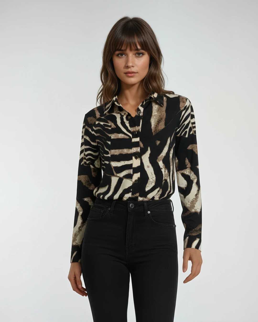 Blouse Panter Travelstof | Zwart