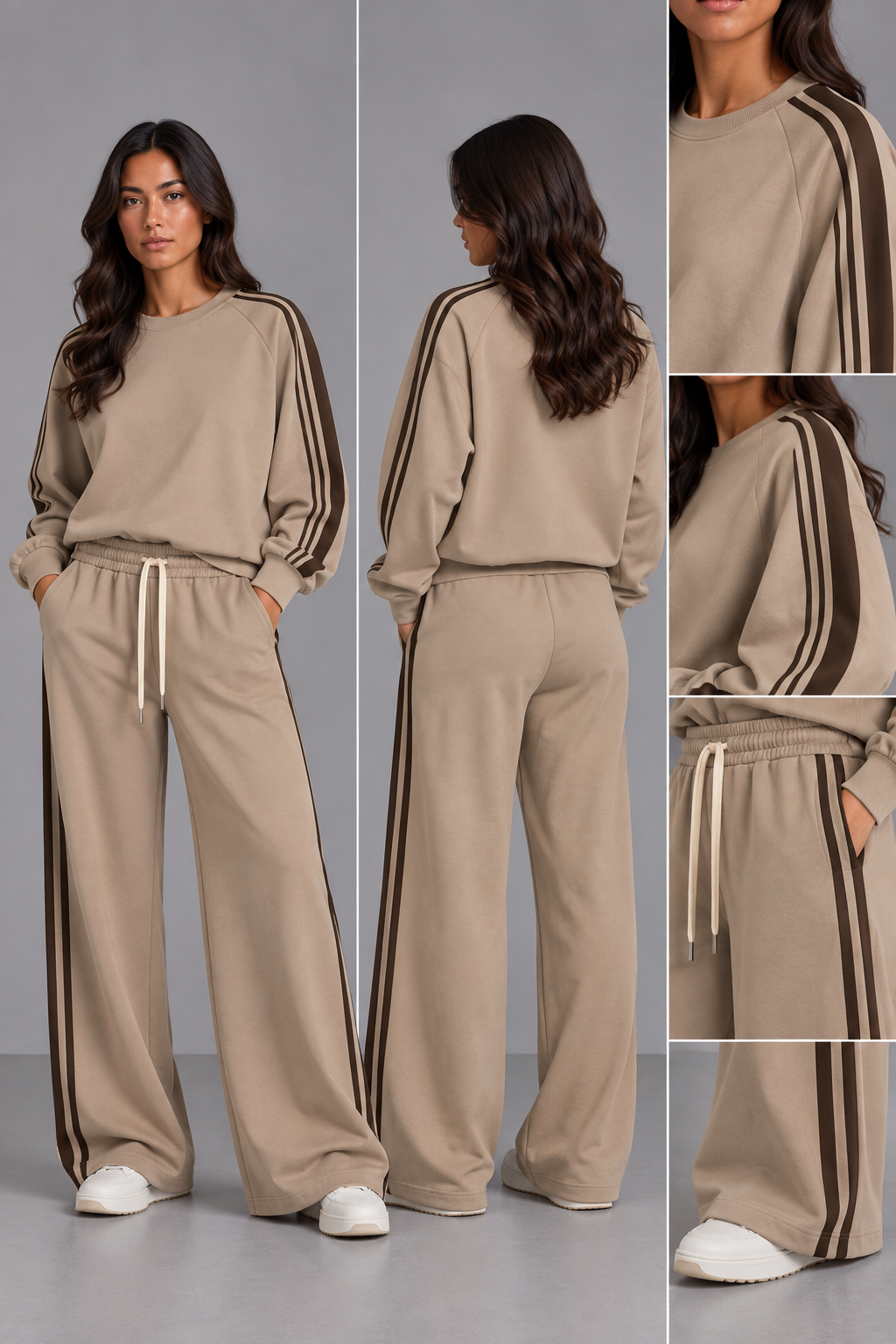 Comfy set streep I Taupe
