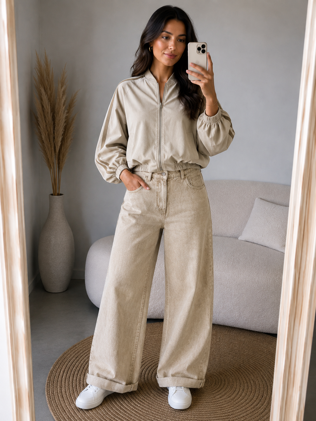 Bomber jasje 7/8 mouw | Beige