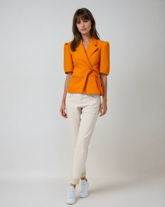 Blazer met strikje korte mouw I Oranje