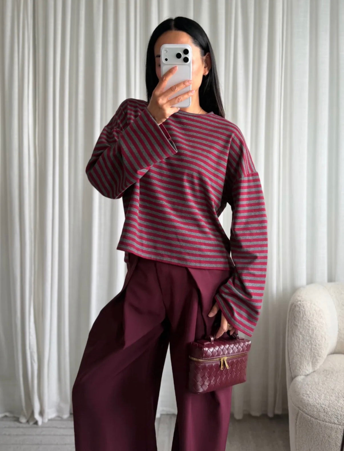 Longsleeve streep | Bordeaux/Grijs