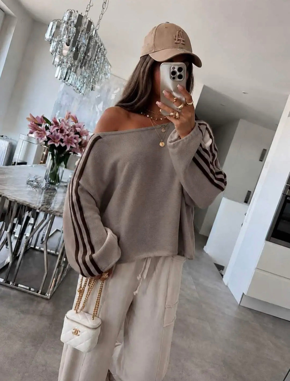 Trui off shoulder bies I Taupe