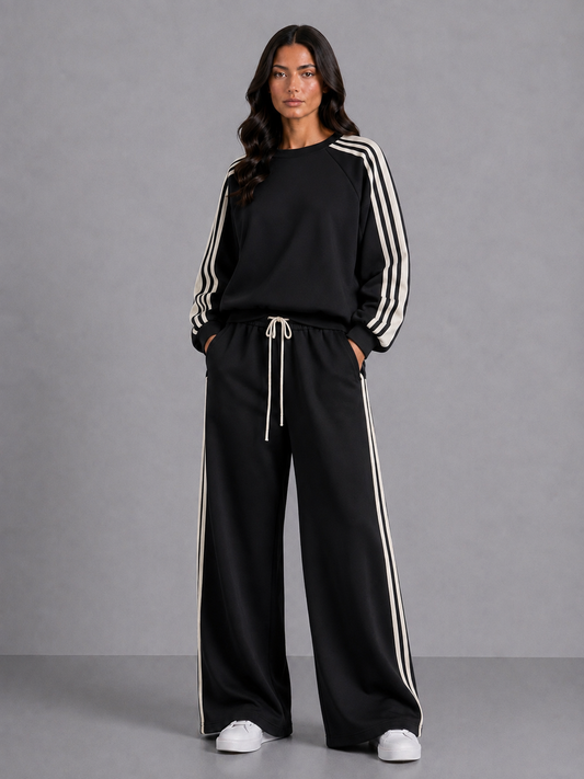 Comfy set streep I Zwart