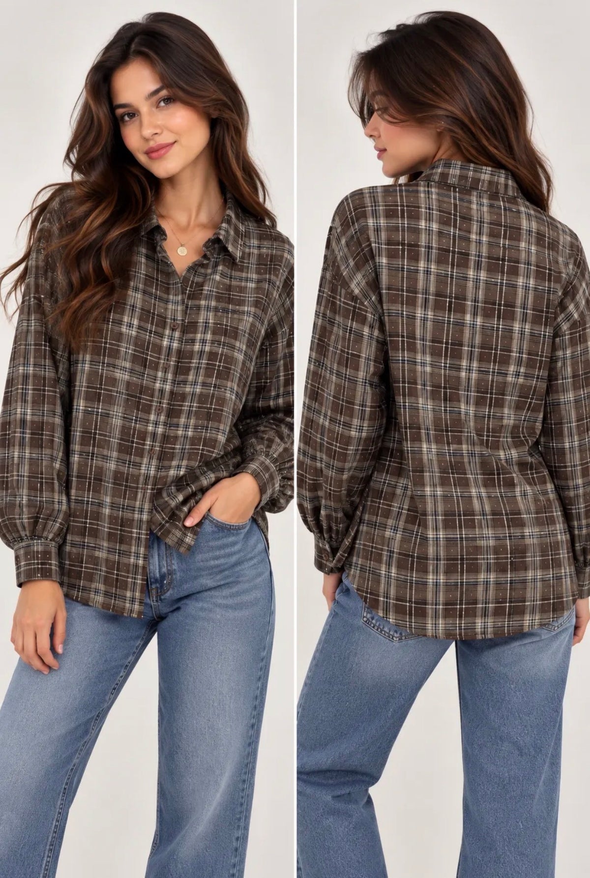 Blouse Ruit glitter I Bruin