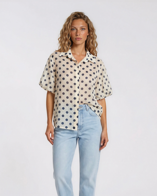 Blouse Gimme Richery Polkadot wit/blauw