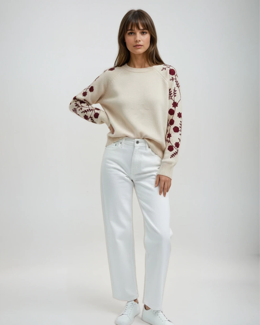 Trui Mouw Print | Beige