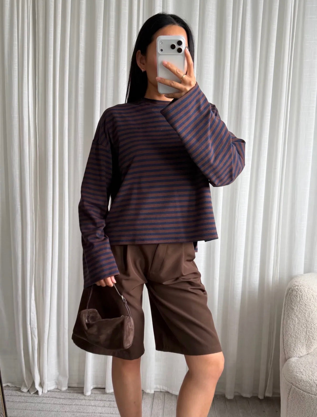 Longsleeve streep | Navy/Bruin