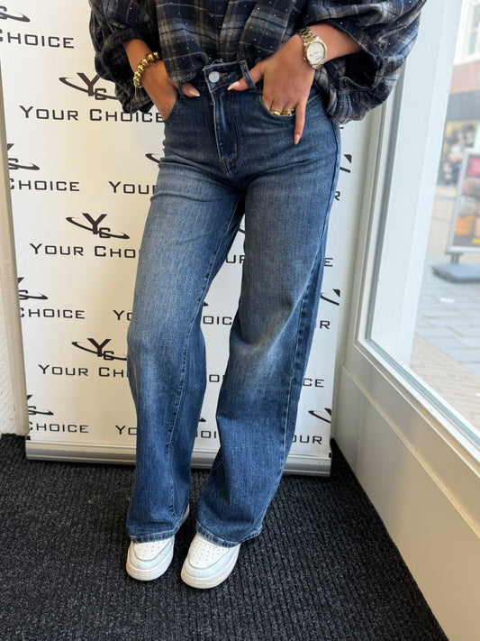 Wide-Leg super stretch Jeans | Donker Blauw