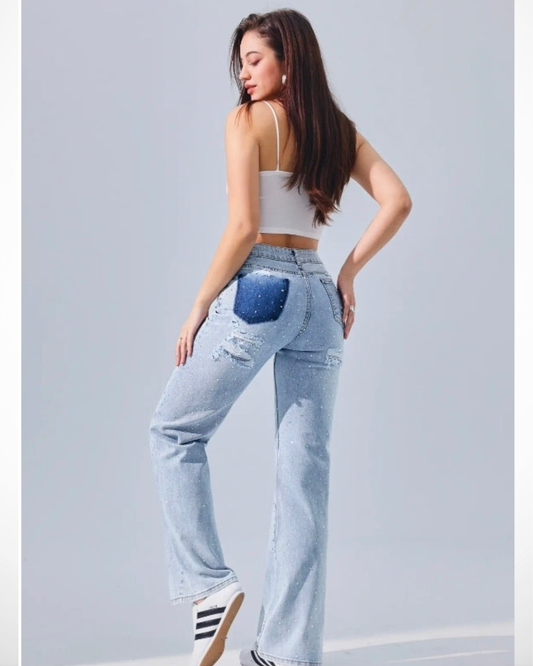 Hello-miss Wide-Leg Destroyed jeans | Vintage Bleu