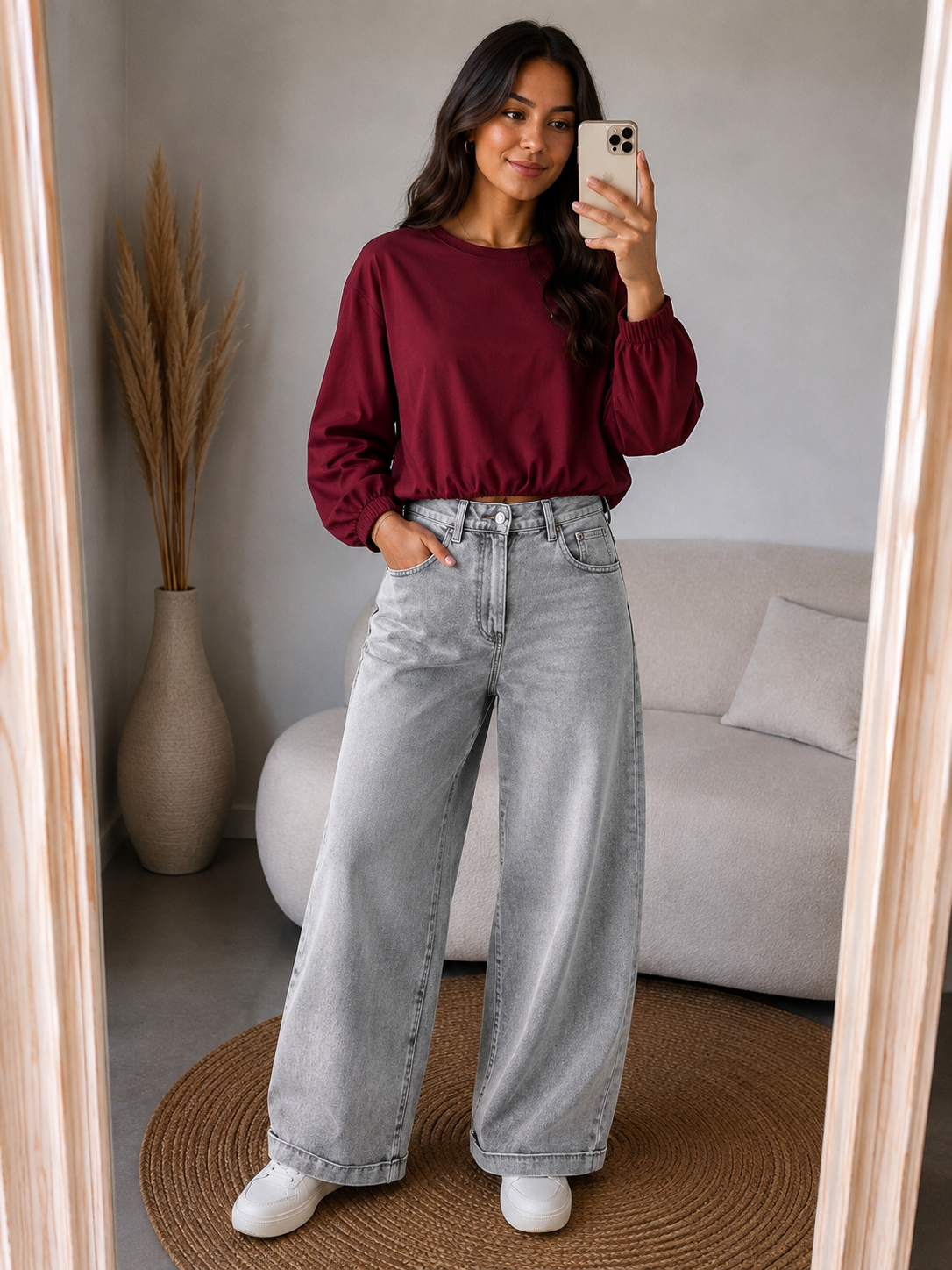 Top Long sleeve band | Bordeaux