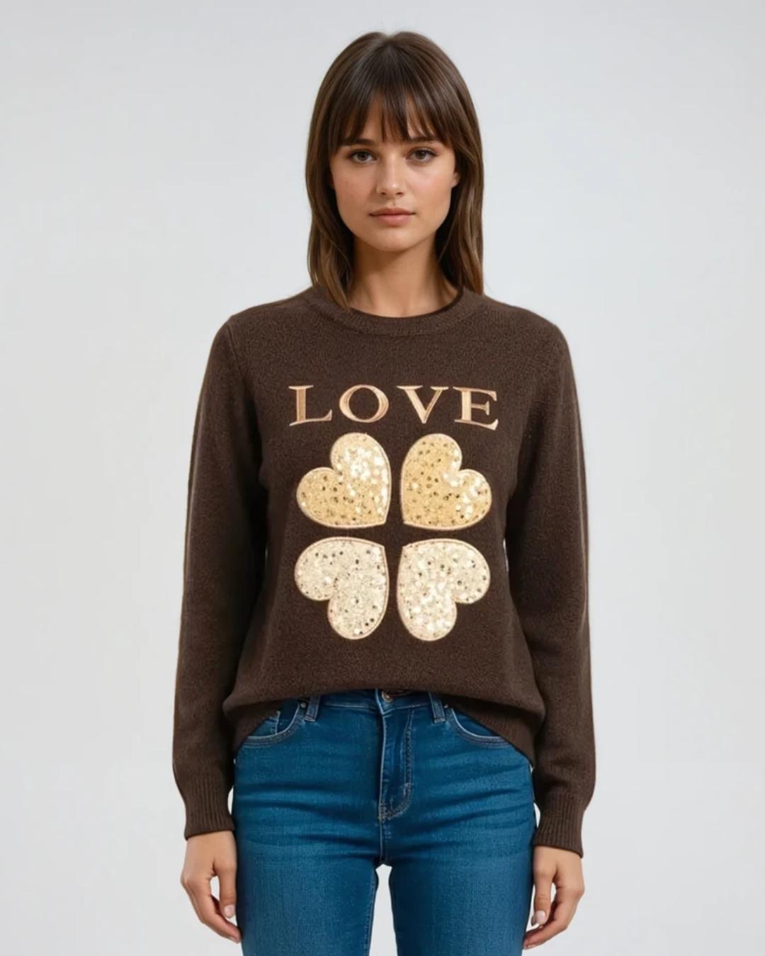 Trui Love glitter | Bruin