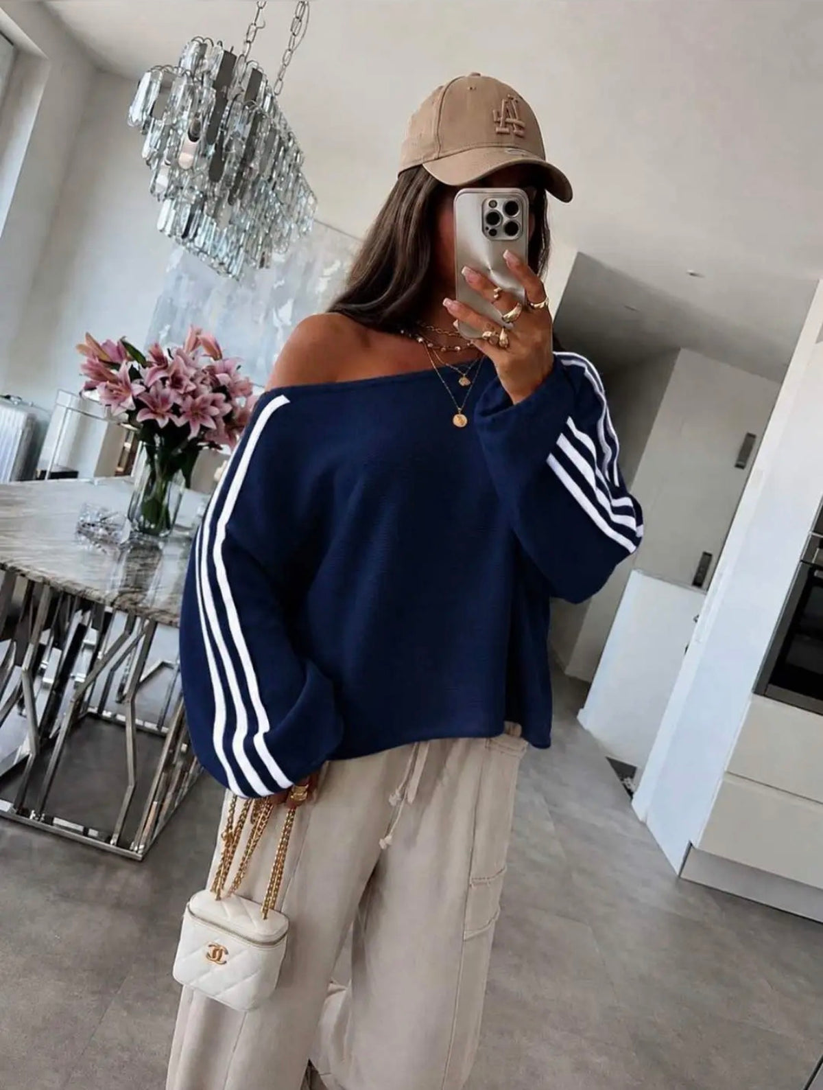 Trui off shoulder bies I Navy