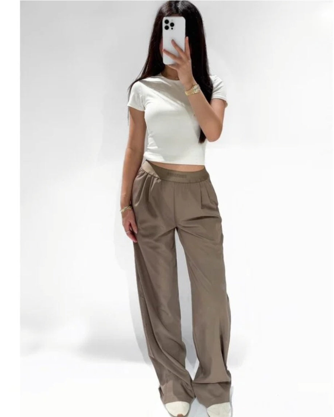 Broek Wide-Leg Stretch band | Taupe