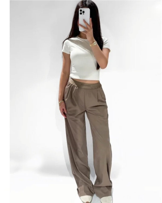Broek Wide-Leg Stretch band | Taupe