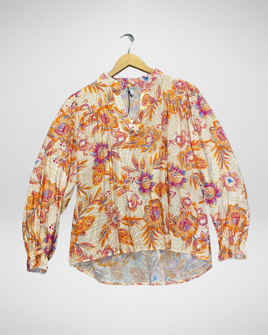 V hals blouse bloem I Oranje