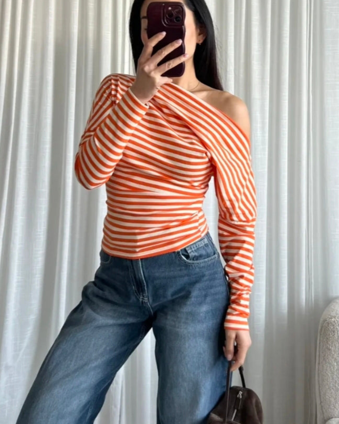 Off-Shoulder Top streep | Oranje