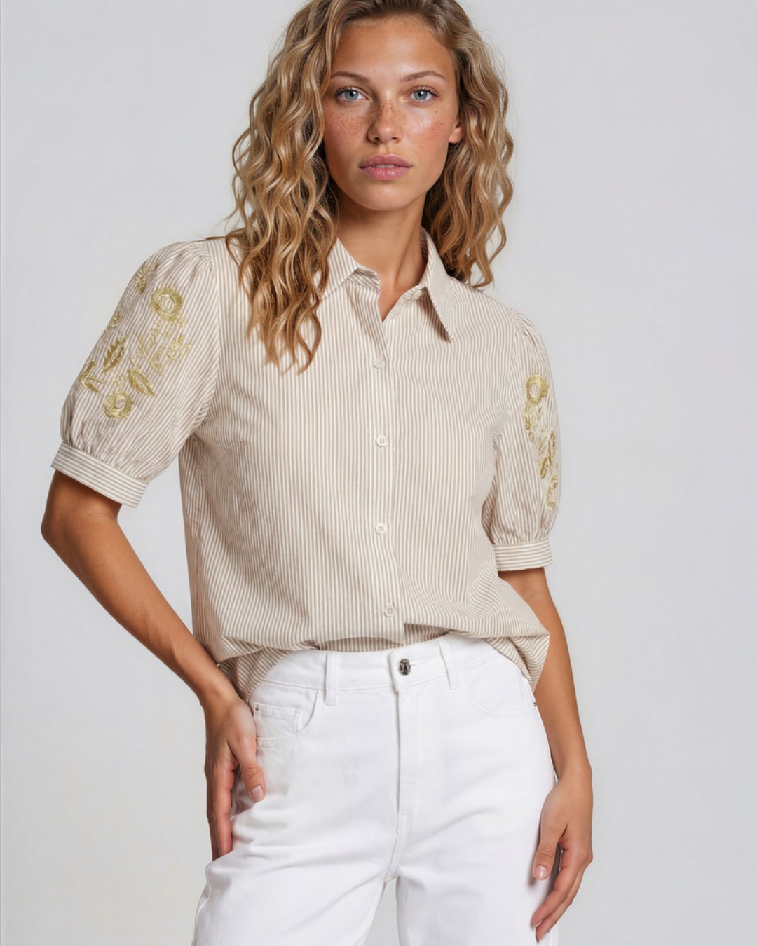 Blouse Gimme Richery bloem mouw I Beige
