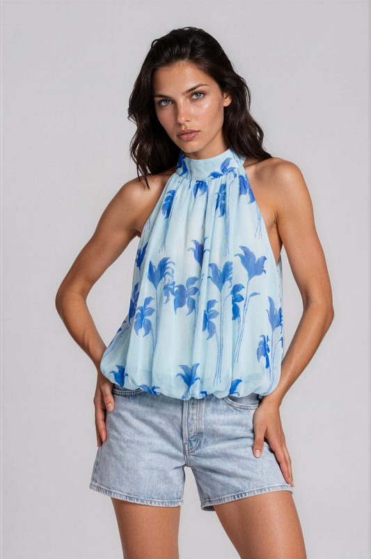 Halter Top Bloem | Blauw