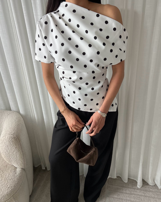 Off-Shoulder Stippe Oversized | Wit