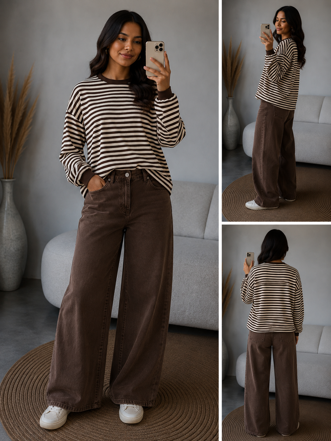 Sweater Longsleeve streep | Beige/Bruin