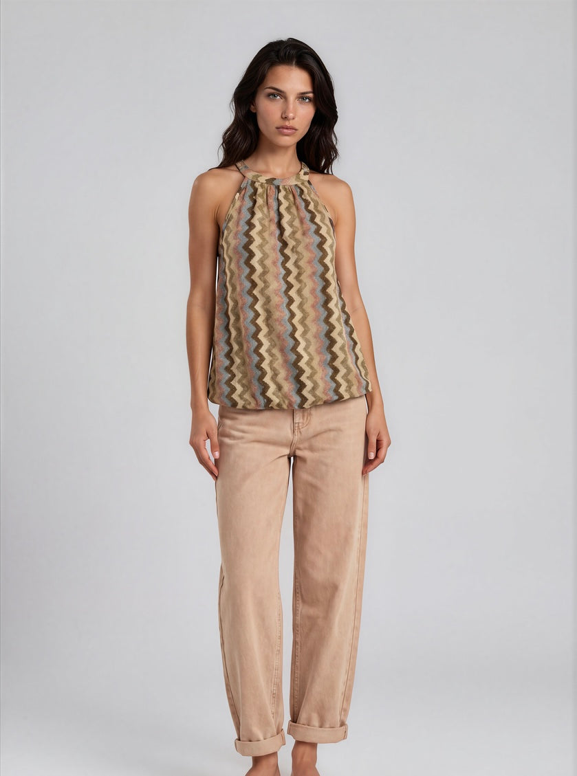 Halter top zigzag I Licht beige