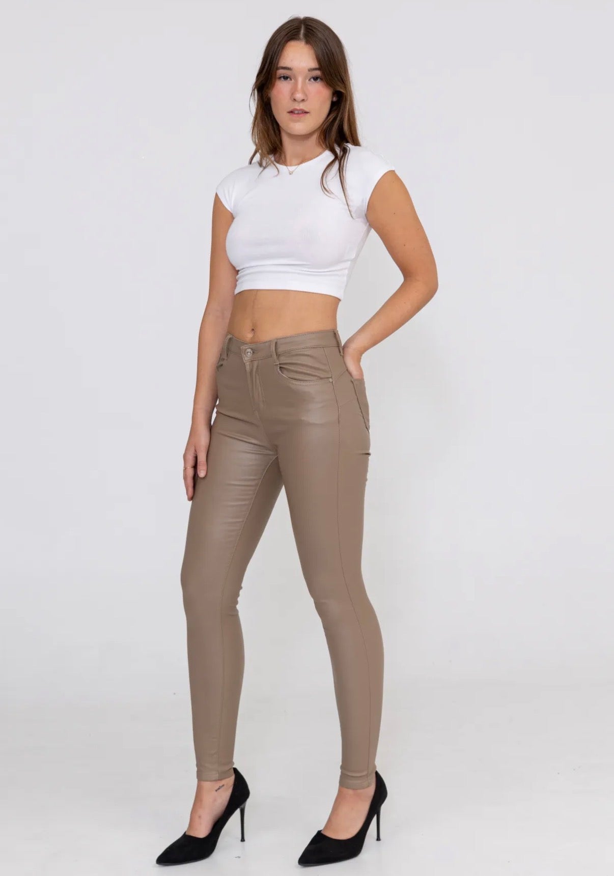Leather Look Skinny | Taupe
