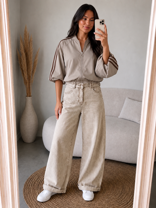 Bomber jasje 7/8 mouw | Taupe/Bruin