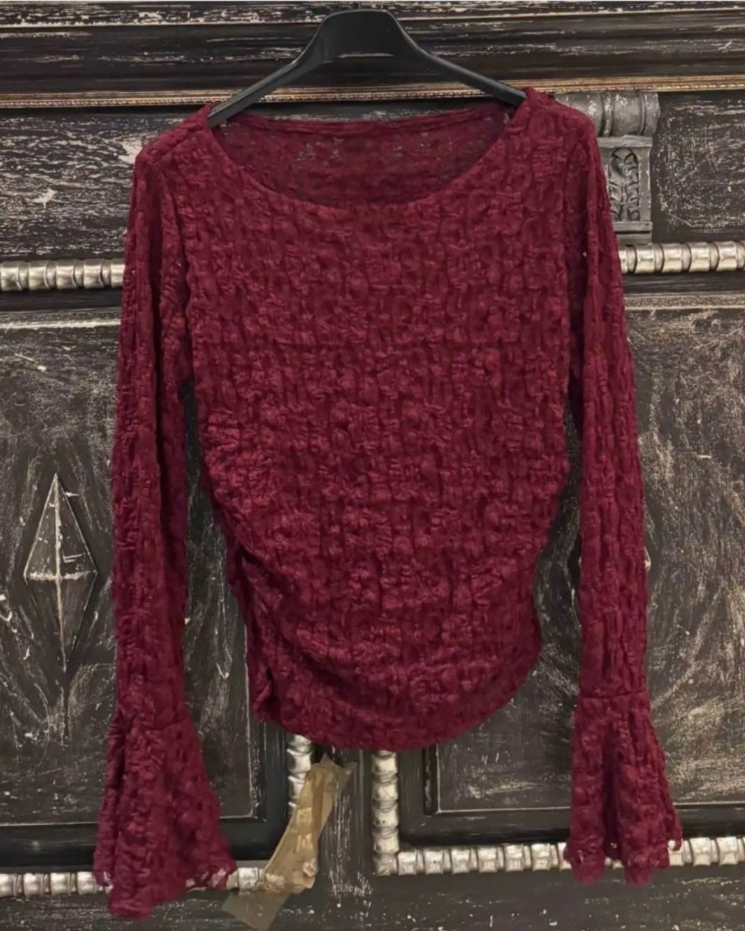 Transparante Top Vlindermouw | Bordeau