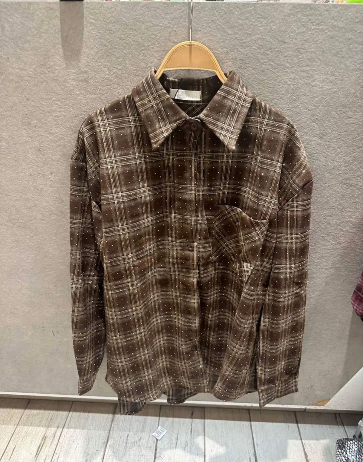 Blouse Ruit glitter Damy I Bruin