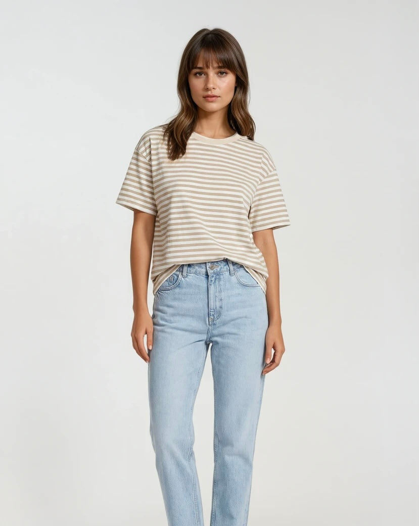 T-shirts Streep I Beige / Wit