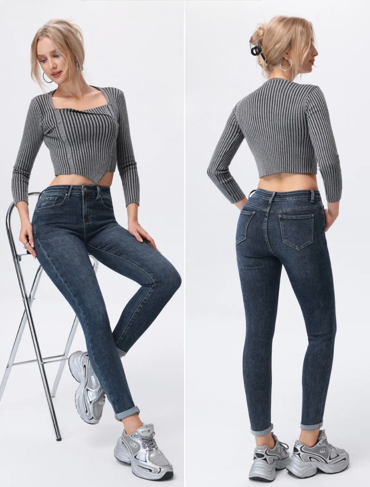 Skinny jeans Mid-Waist | Donker Blauw