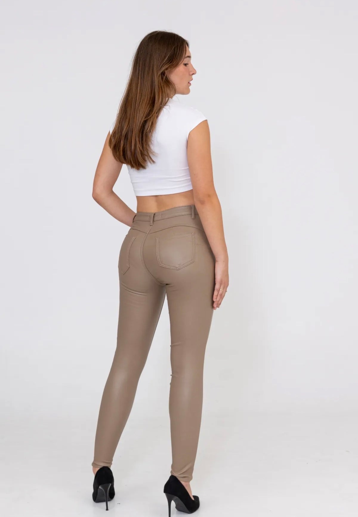 Leather Look Skinny | Taupe