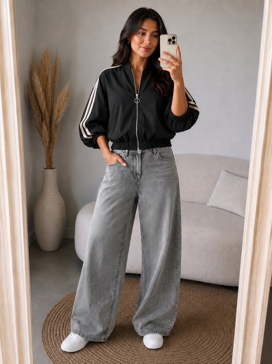 Bomber jasje 7/8 mouw | Zwart