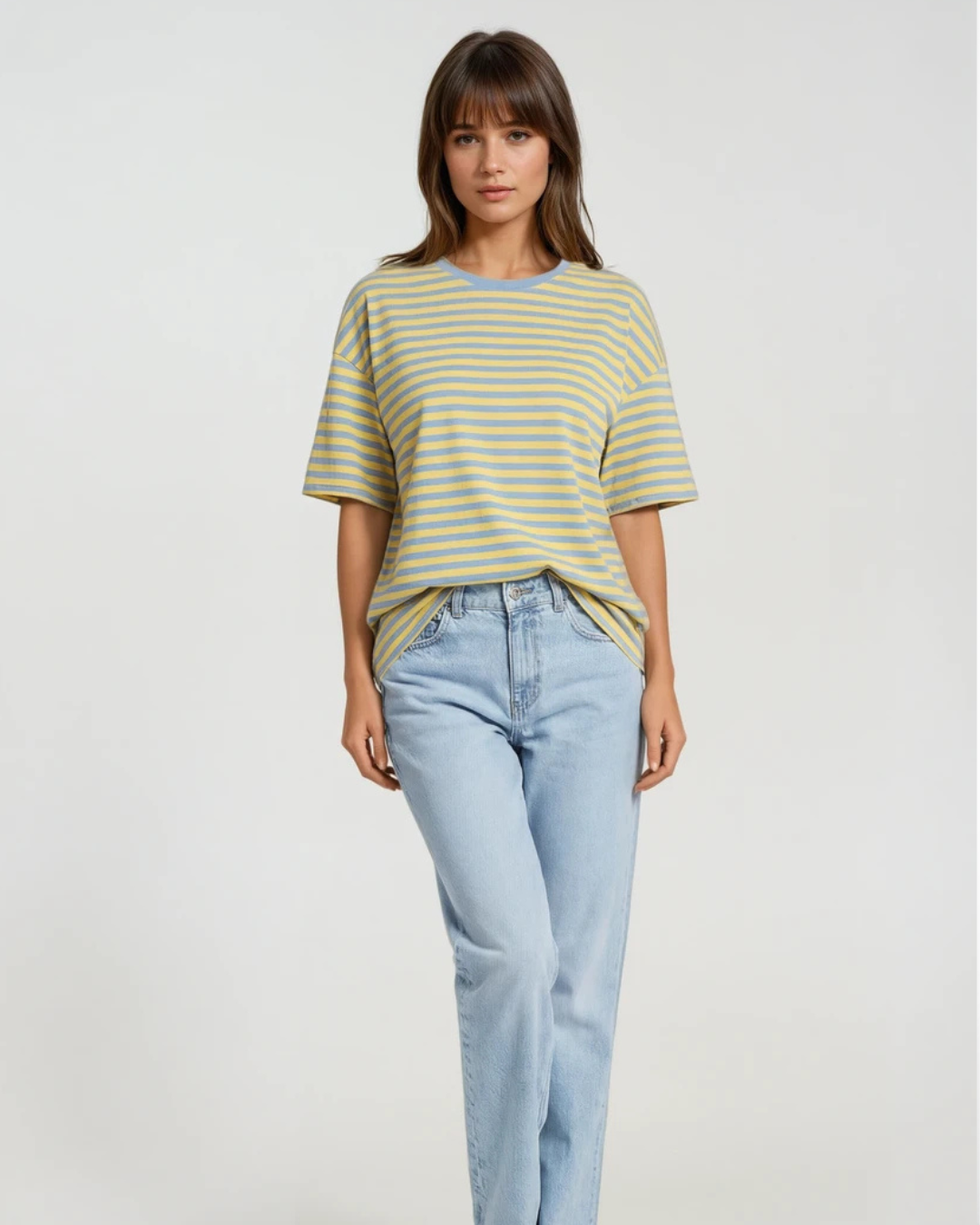 T-shirts Streep oversized | Geel/ Blauw