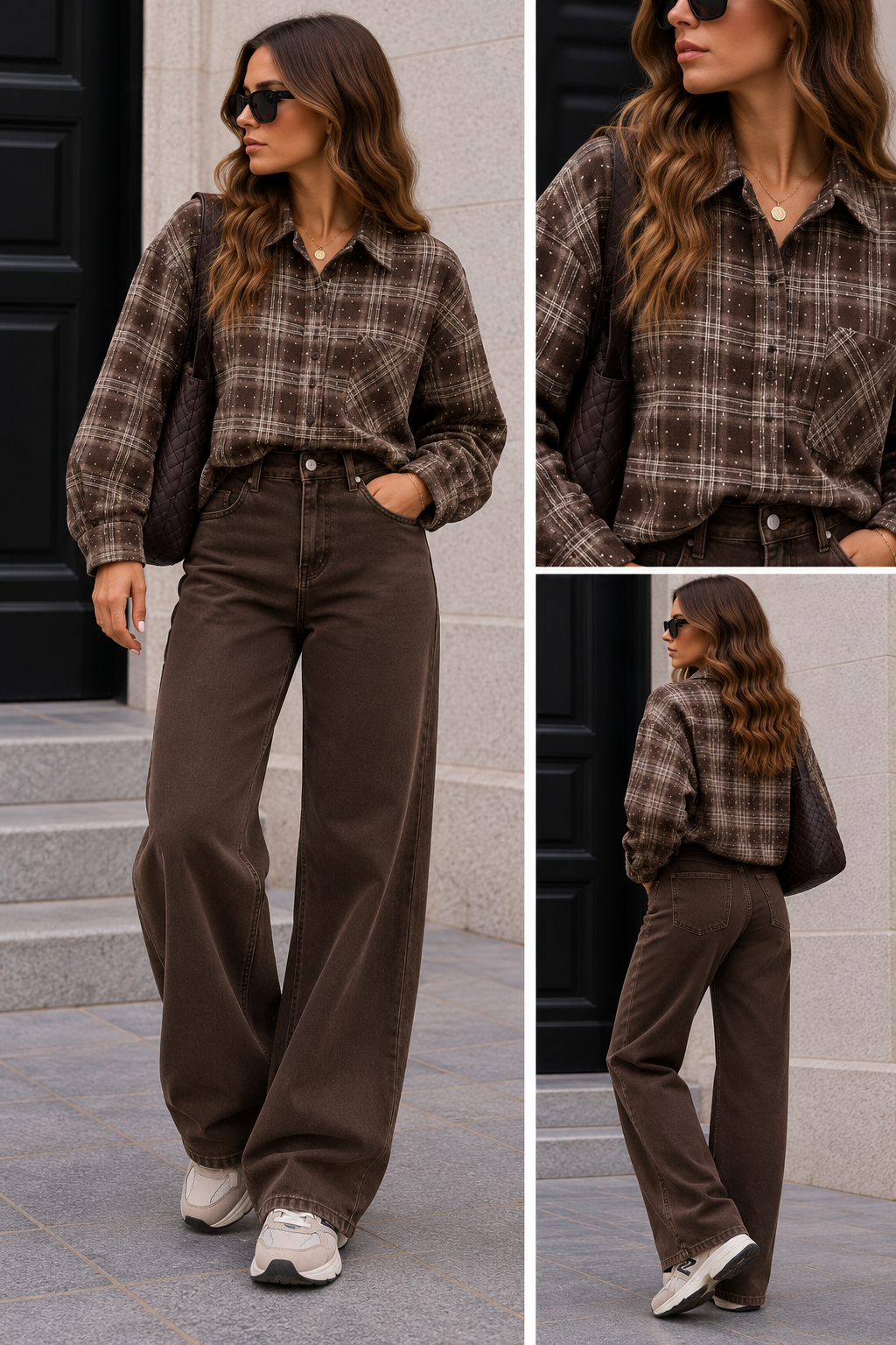 Blouse Ruit glitter Damy I Bruin