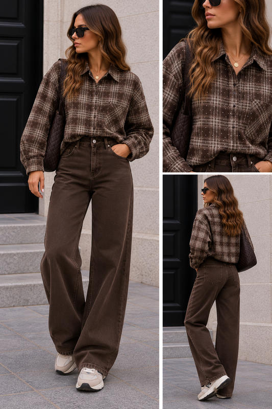 Blouse Ruit glitter Damy I Bruin