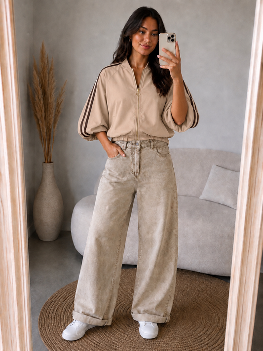 Bomber jasje 7/8 mouw | Beige/Bruin