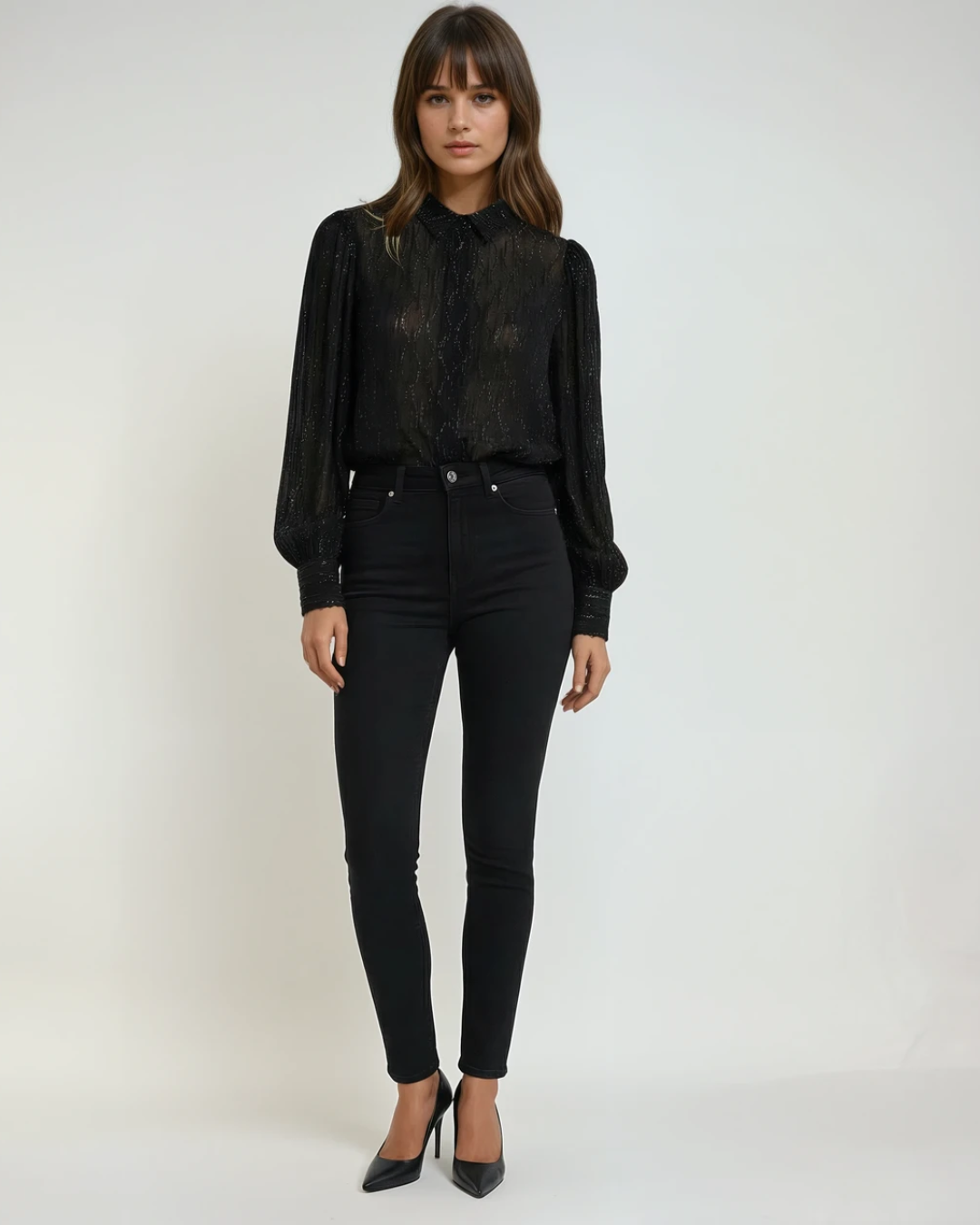 Blouse Glitter Streep | Zwart