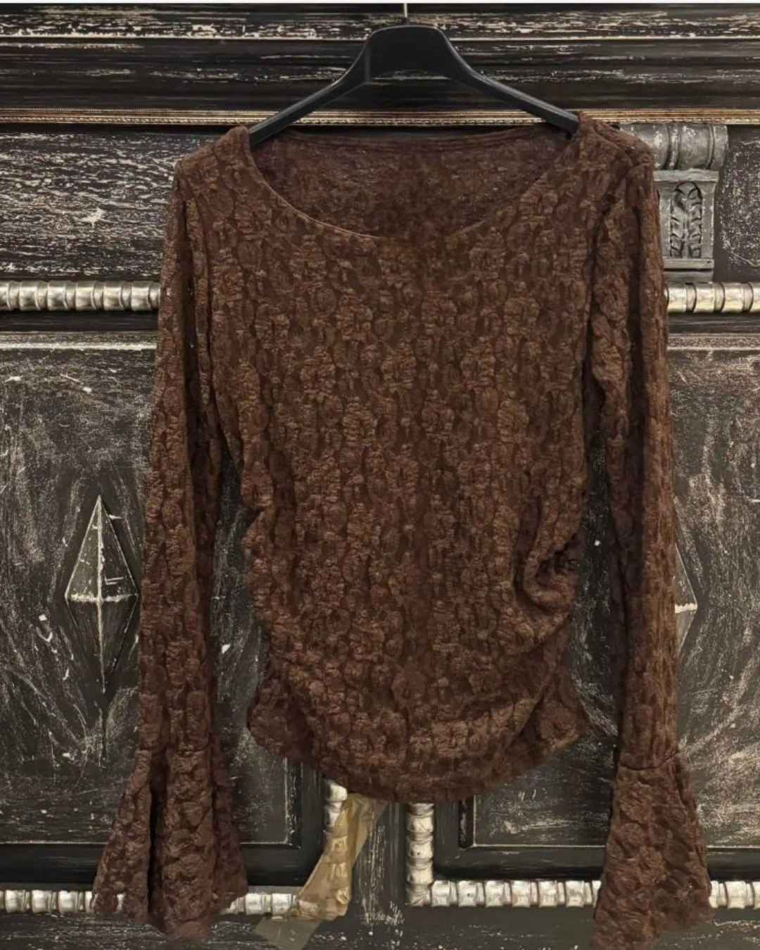 Transparante Top Vlindermouw | Bruin