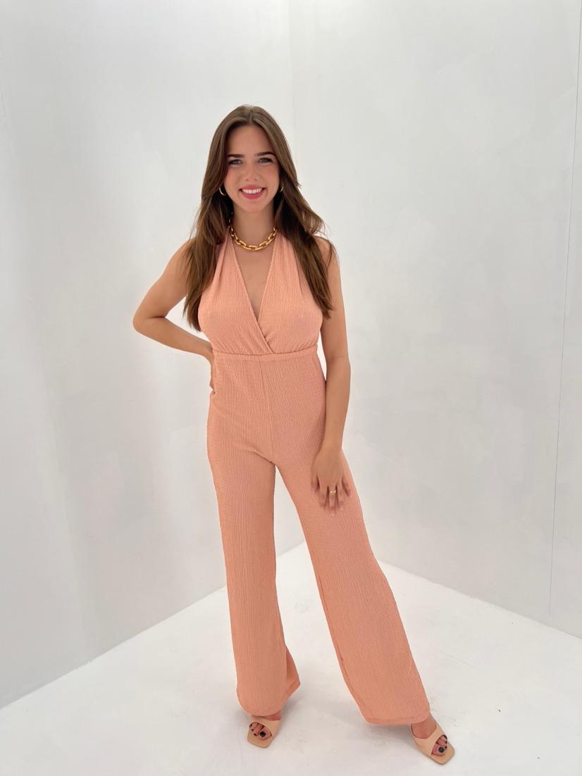 Jumpsuit halsband I beige