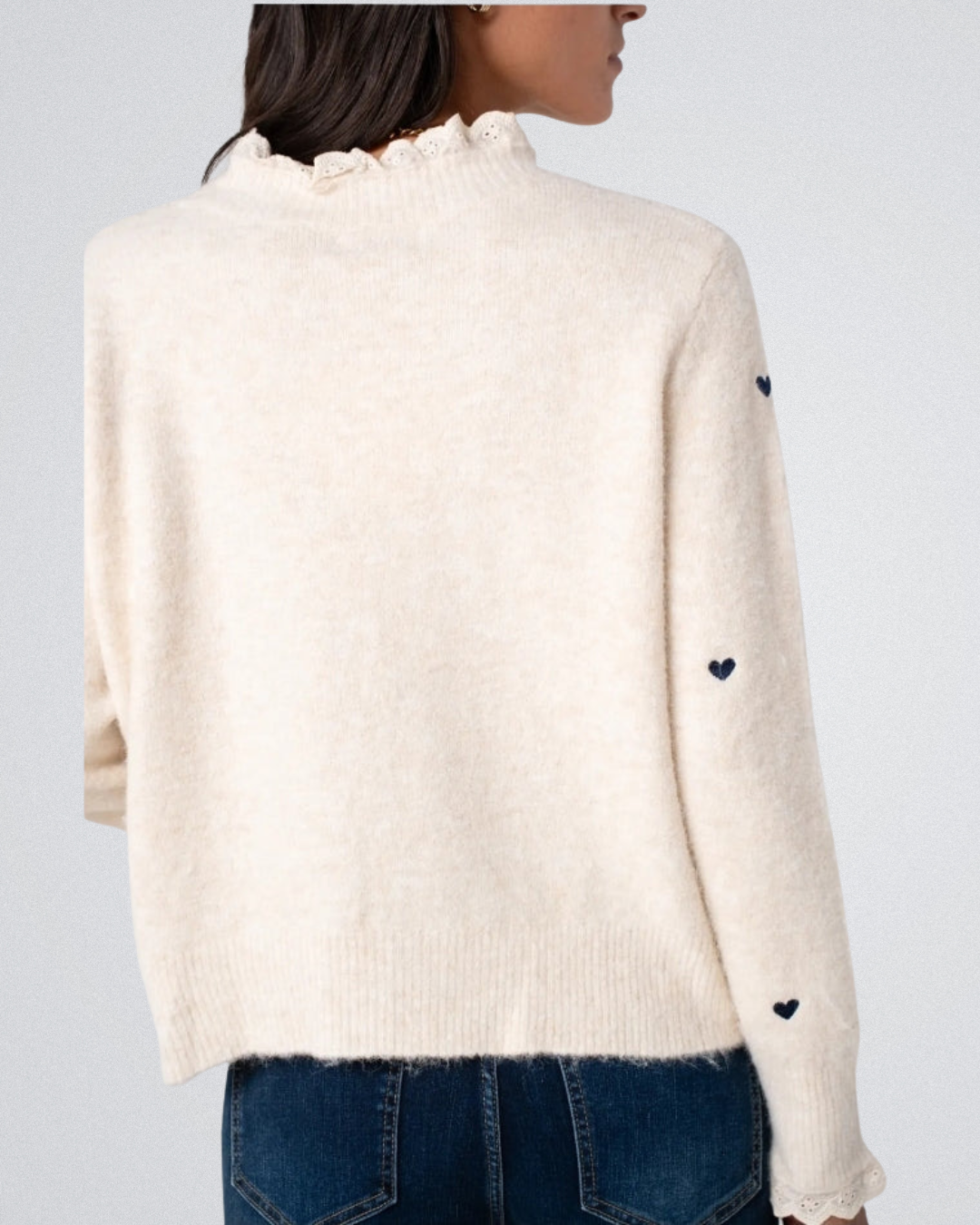 Trui Blauw hartjes | Ecru