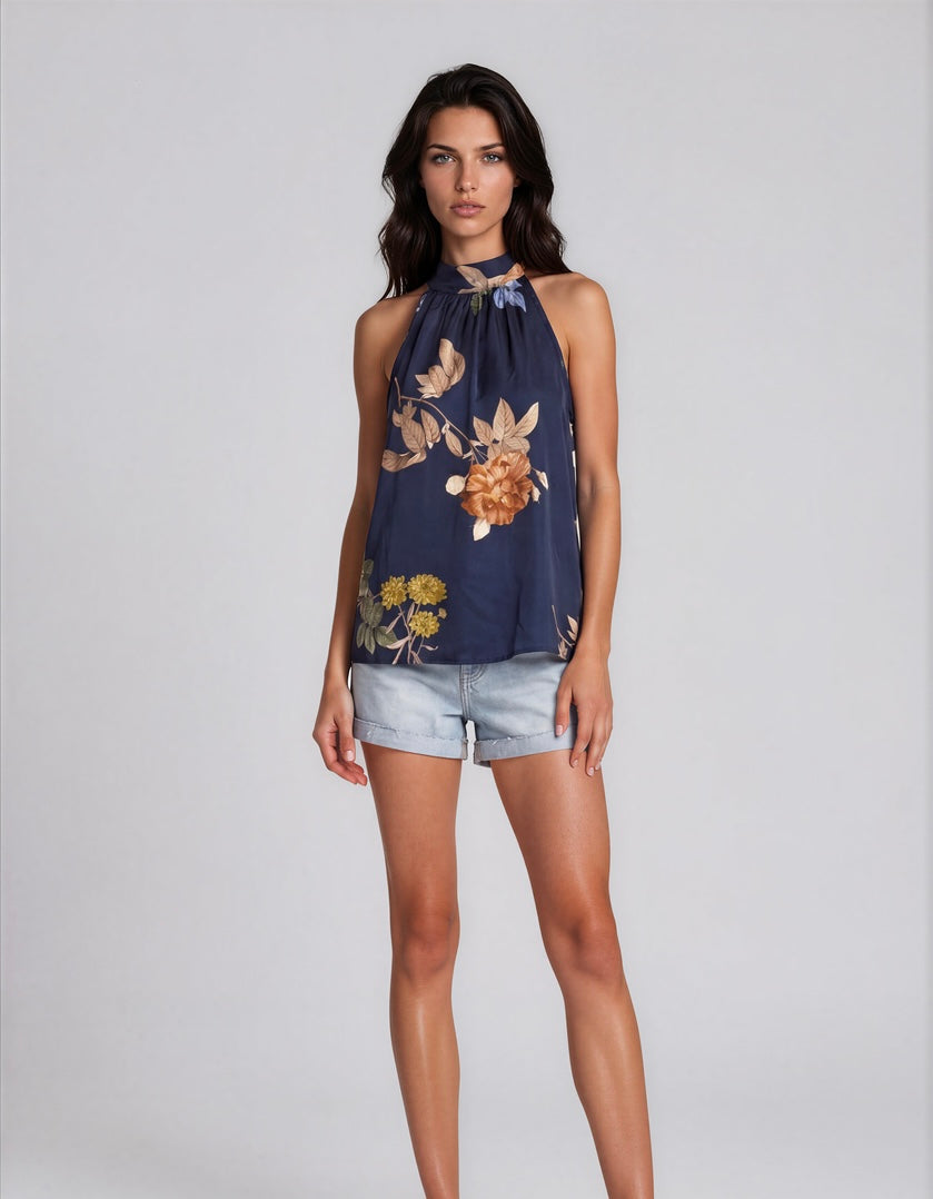 Top haltertop Gimme richery Bloem I Navy