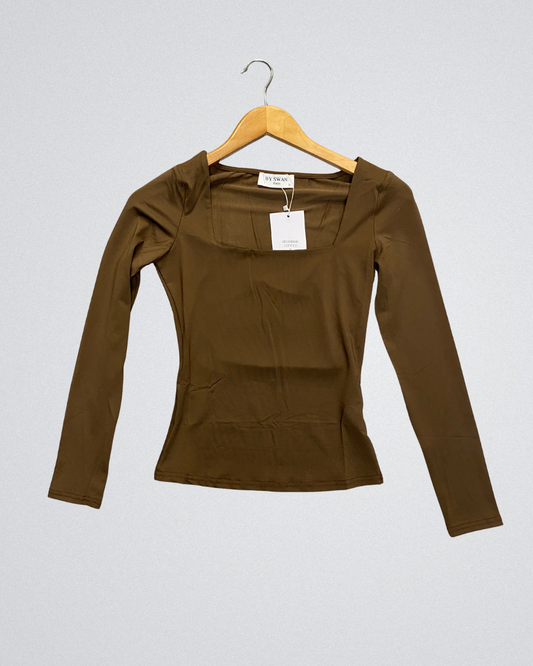 Vierkant Hals Top | Bruin