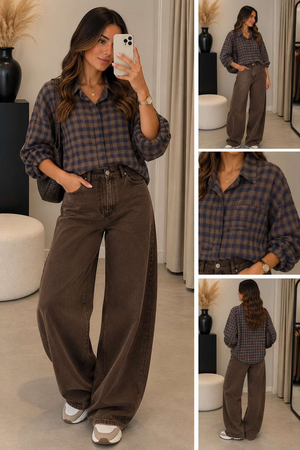 Blouse Gemma riccery Vlindermouw Ruit I Donker Blauw