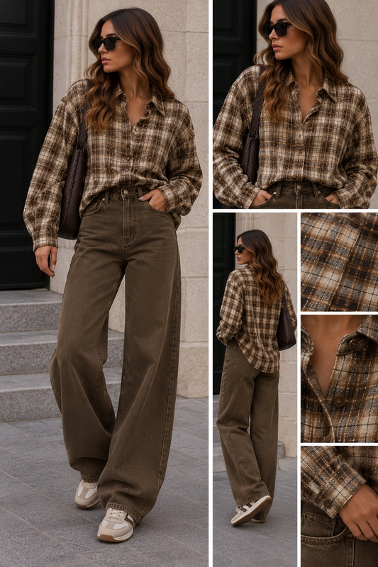 Blouse Ruit glitter Damy I Beige/Taupe