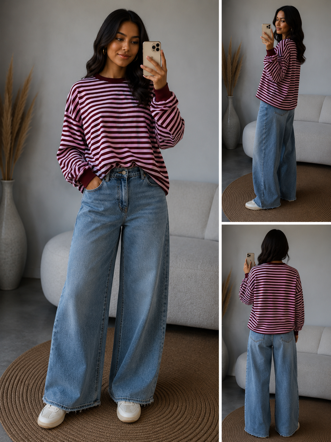 Sweater Longsleeve streep | Bordeaux